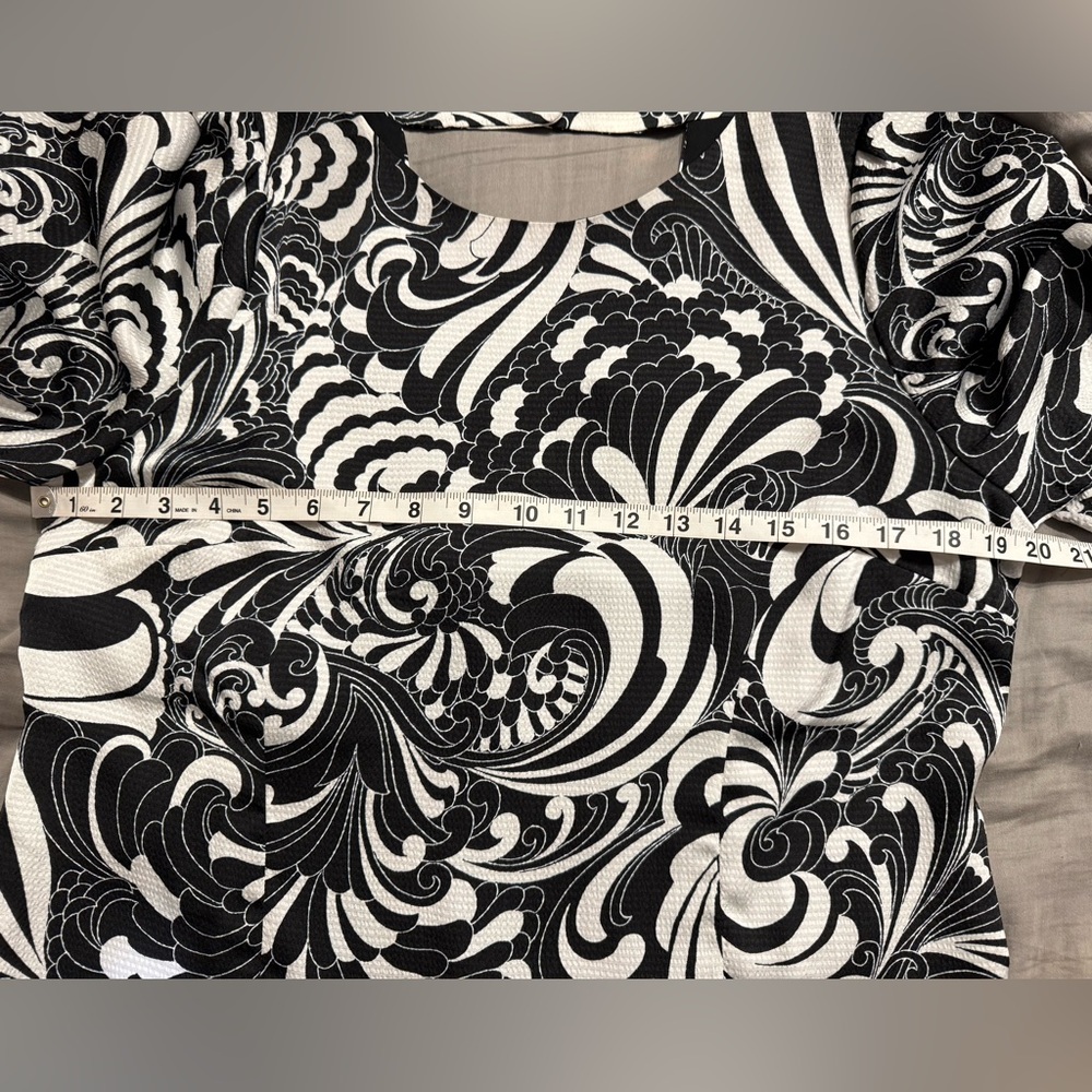 Talbots Black White Floral Dress Bubble Sleeve Satin Shift Wedding Guest Classic - Picture 13 of 17